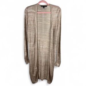 WHBM Open Front Metallic Knit Long Duster Cardigan Sweater M Long Sleeve
